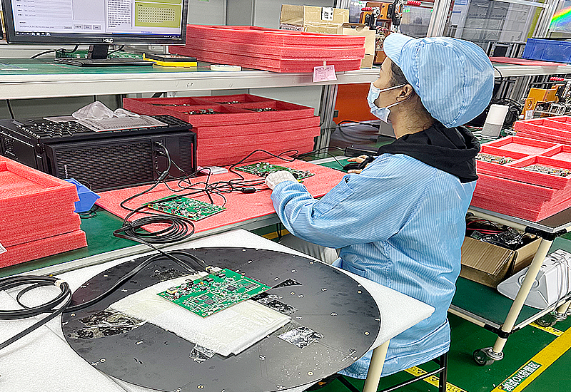 PCB assembly is being functionally tested